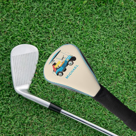 ビンテージ レトロ ゴルフカート かわいい 青 モノグラム入り ゴルフヘッドカバー