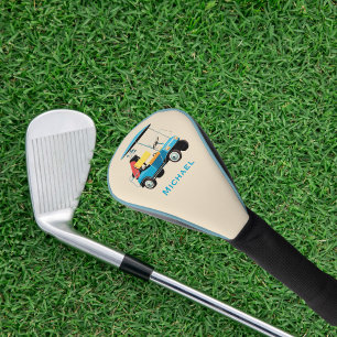 ビンテージ レトロ ゴルフカート かわいい 青 モノグラム入り ゴルフヘッドカバー