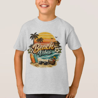 ビンテージ・レトロ・サンセット・トロピカルビーチ Tシャツ
