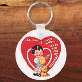 ビンテージ レトロ バレンタインデー,少年 ミュージック バンジョー キーホルダー (正面)