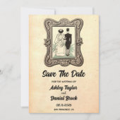 ビンテージ レトロ ラスティック 50年代 古風な結婚式 Save the Date 招待状 (正面)