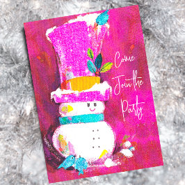 ビンテージ レトロ 雪だるま ピンク クリスマス お正月 招待状