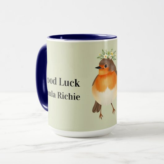 ビンテージ ロビン 鳥 フラワー コテージコア コーヒー マグカップ (正面左)