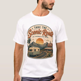 ビンテージ・ロードトリップ 景色の良い道を行く キャンパーバン Tシャツ