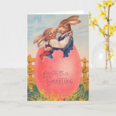 ビンテージ ヴィクトリアン イースター グリーティング 2匹のウサギのキス カード (黄色い花)