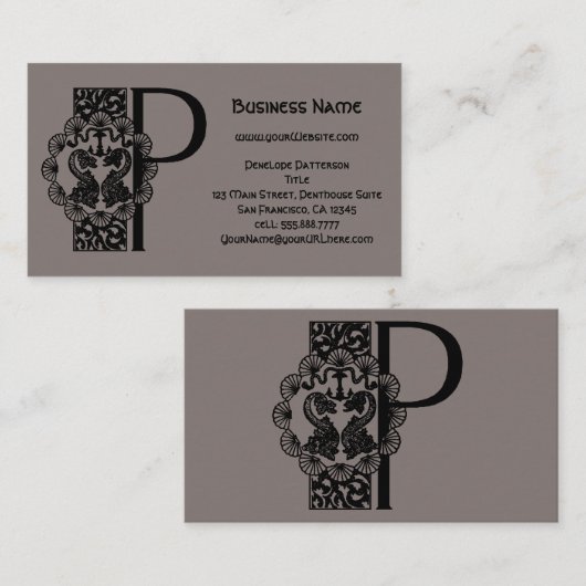 ビンテージ ヴィクトリアン エレガント モノグラム レター P 名刺 (正面/裏面)