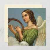 ビンテージ ヴィクトリアン エンジェル ハープ クリスマス インビテーション (正面/裏面)