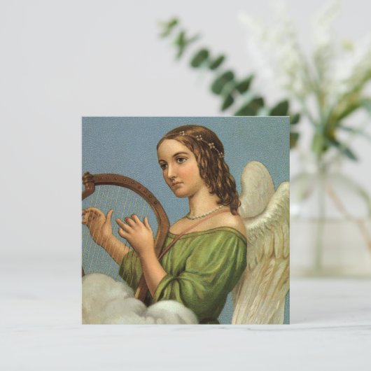 ビンテージ ヴィクトリアン エンジェル ハープ クリスマス インビテーション (スタンド正面)