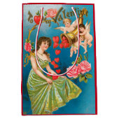 ビンテージ ヴィクトリアン バレンタインデーの天使とハート ミディアムペーパーバッグ (正面)