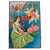 ビンテージ ヴィクトリアン バレンタインデーの天使とハート ミディアムペーパーバッグ (裏面)