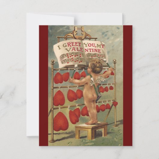 ビンテージ ヴィクトリアン バレンタインデー、キューピッドとハート シーズンカード (正面)