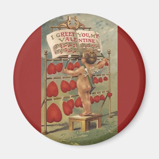 ビンテージ ヴィクトリアン バレンタインデー、キューピッドとハート マグネット (正面)