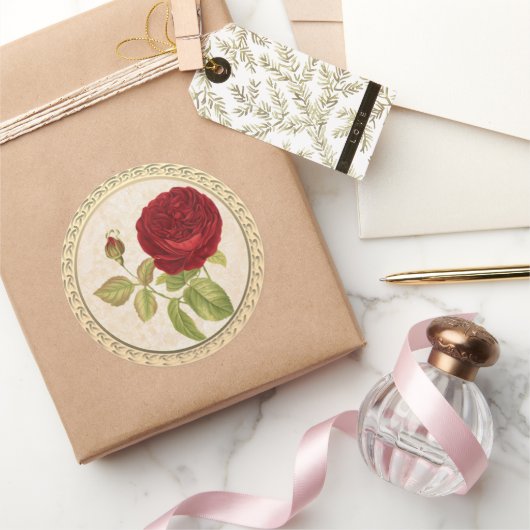 ビンテージ ヴィクトリアン レッド ローズ ラウンドシール (ギフト)