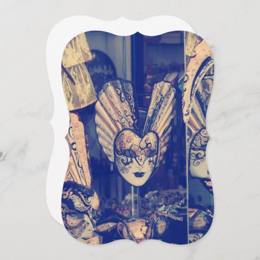 ビンテージ ヴェネツィアンのカーニバルマスク 招待状 (正面/裏面)