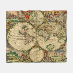ビンテージ 古地図 アンティーク マップ フリースブランケット