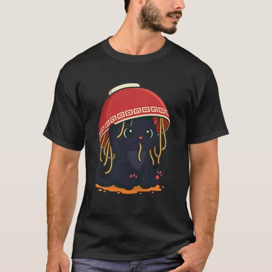 ビンテージ 和風 黒猫 ラーメン Tシャツ (正面)