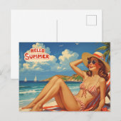 ビンテージ　夏　海の女性 ポストカード (正面/裏面)