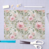 ビンテージ 大きなピンクのバラの模様 薄葉紙 (クラフト)