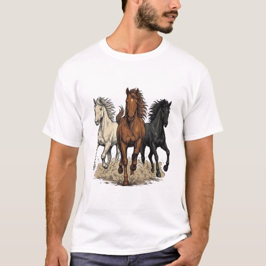 ビンテージ 彫刻 走る馬 ウエスタンシャツ D Tシャツ (正面)