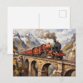 ビンテージ 機関車 山岳 高架橋 油絵 ポストカード (正面/裏面)