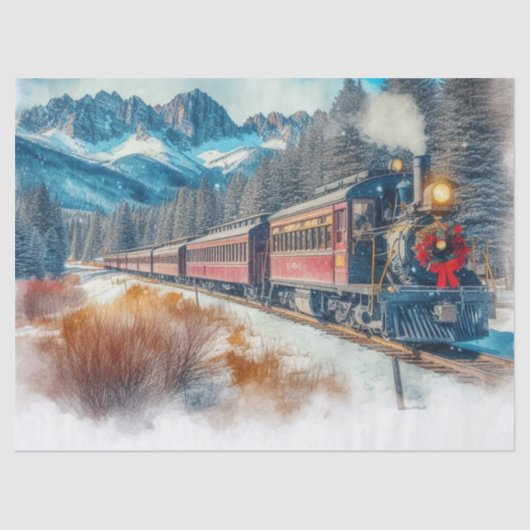 ビンテージ 水彩 クリスマス 列車 手工芸 薄葉紙 (正面)