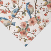 ビンテージ 水彩 ブルーバード 花卉 薄葉紙 (詳細)