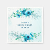 ビンテージ 水彩 ブルー 花の ブライダル シャワー スタンダードカクテルナプキン (正面)