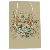 ビンテージ 水彩 ワイルドフラワー デイジー ブーケ ベージュ ミディアムペーパーバッグ (正面)