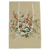 ビンテージ 水彩 ワイルドフラワー デイジー ブーケ ベージュ ミディアムペーパーバッグ (裏面)