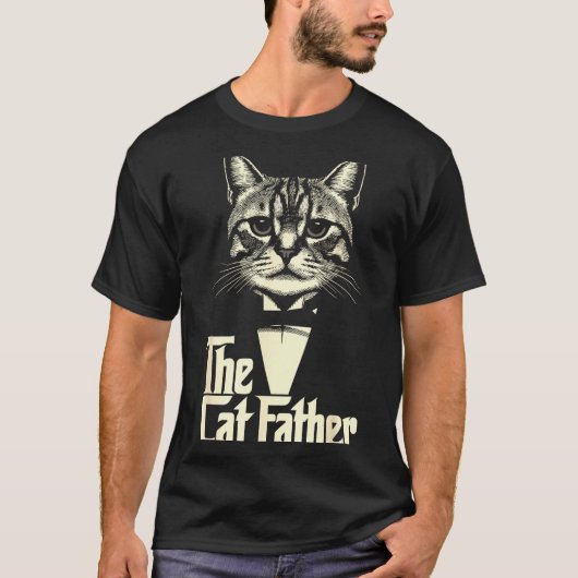 ビンテージ 猫 お父さん ネコ父さん 父の日 Tシャツ (正面)