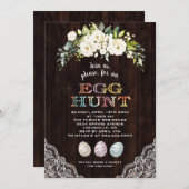 ビンテージ 白い花 ラッセル バーン イースターエッグ ハント イースター 招待状 (正面/裏面)