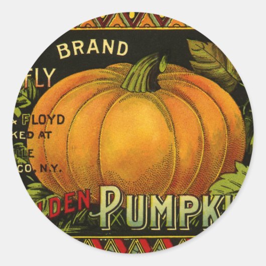 ビンテージ 缶ラベル アート, バタフライ パンプキン 野菜 ラウンドシール (正面)