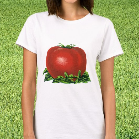 ビンテージ 赤い熟したトマト、野菜と果物 Tシャツ
