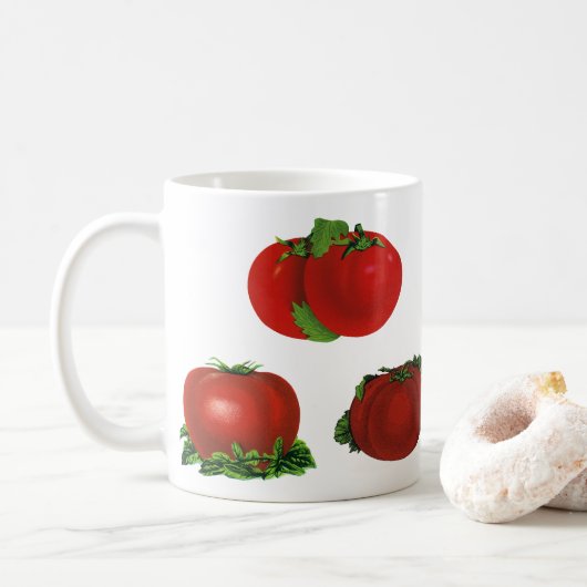 ビンテージ 赤い熟したトマト 食品, 果物, 野菜 コーヒーマグカップ (ドーナツ)
