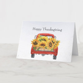 ビンテージ 赤 トラック ひまわり カーゴ 感謝祭 シーズンカード