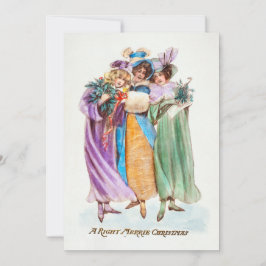 ビンテージ 陽気なクリスマスの女性 シーズンカード