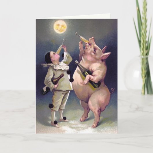 ビンテージ 飲む豚のクリスマスカード シーズンカード (正面)