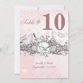 ビンテージ 鳥 ピンク ミュージカル スクロール ウェディング テーブル ナンバー 招待状 (裏面)