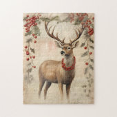 ビンテージ 鹿 クリスマス 冬 古風な デコパージュ ジグソーパズル (縦)