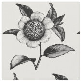 ビンテージ 黒と白の花のイラスト ファブリック (クローズアップ)