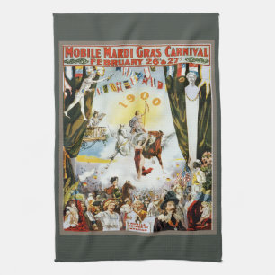 ビンテージ 1900 モバイル マルディ・グラ カーニバル ポスター アート キッチンタオル