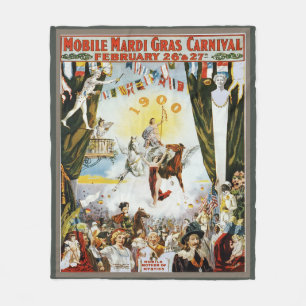ビンテージ 1900 モバイル マルディ・グラ カーニバル ポスター アート フリースブランケット