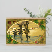 ビンテージ 1909年少年アイススケート ゴールド 箔シーズンカード (立ち正面)