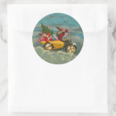 ビントージュクリスマスサンタをバイクでラウンドLARGE ラウンドシール (バッグ)