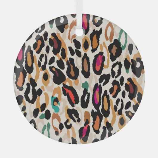 ビヴィッドヒョウアニマルプリント ガラスオーナメント (正面)