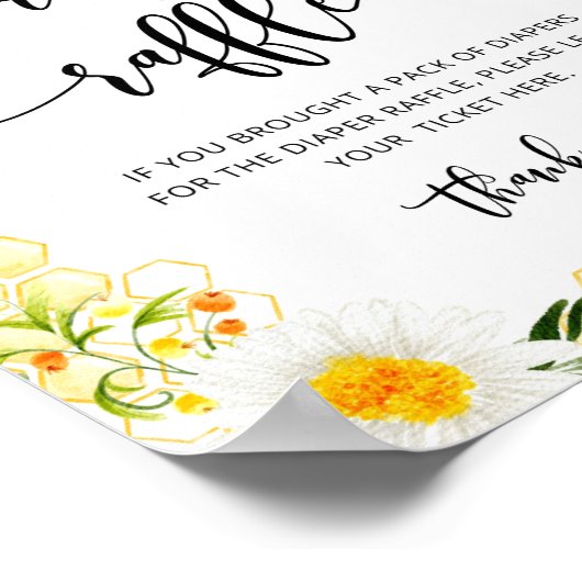 ビーおむつラッフル赤ちゃんシャワーサイン ポスター (角)