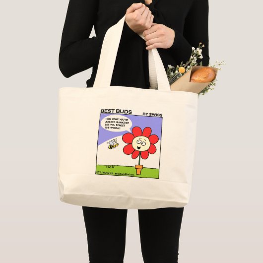 ビーおもしろいと赤い花漫画 ラージトートバッグ (正面(商品))