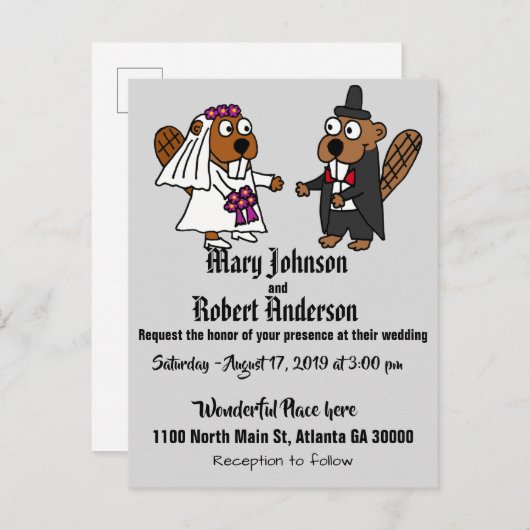 ビーおもしろいバーブライトアンドグルーマー結婚式招待状 インビテーションポストカード (正面/裏面)