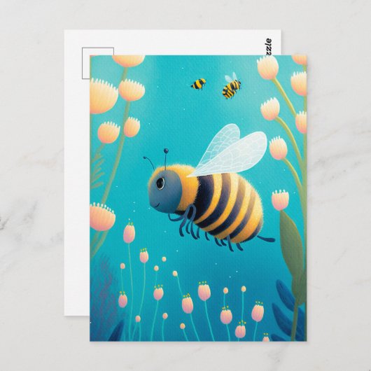 ビーお洒落ツと花をバンブル ポストカード (正面/裏面)