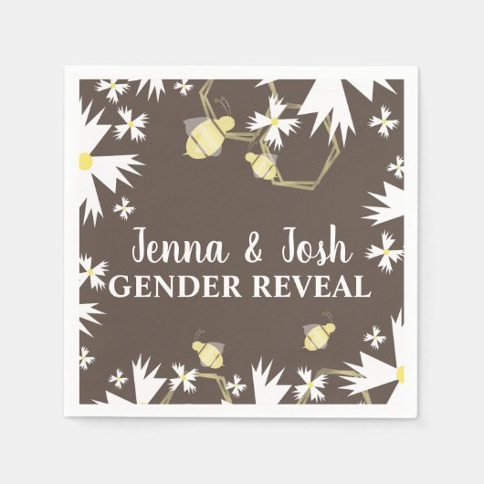 ビーかわいらしフローラ植物黄白色デイジー スタンダードカクテルナプキン (正面)